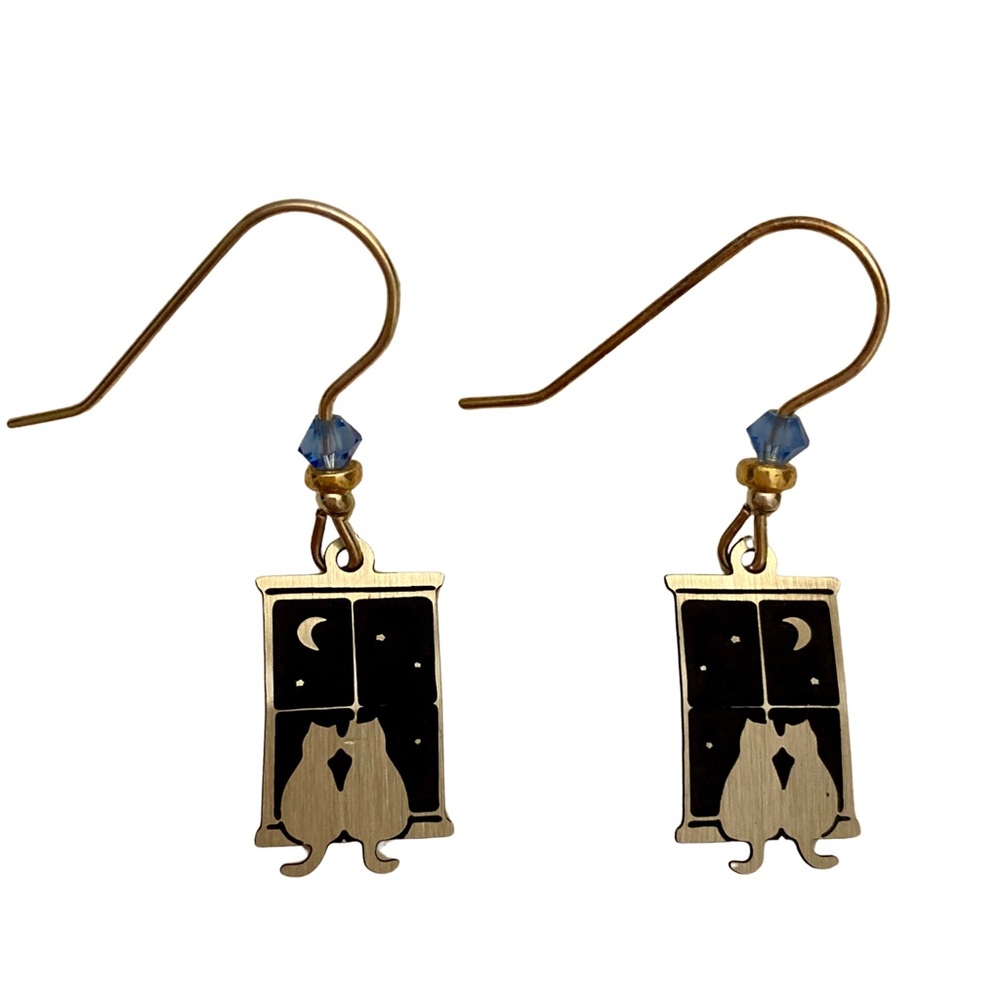 Sienna Sky Sterling Silver Cat Dangle Earrings with Black and Blue Accents NIB